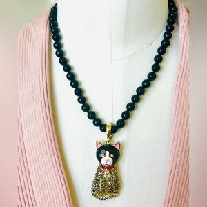 Heidi Daus 🆕 “Tuxedo Cat” black cat chic necklace in original Heidi box